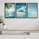 Ver imagem 1 de Kit 3 Quadros Decorativos Praia Paradizíaca 24x18cm - com Vidro:moldura Preta
