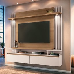 Painel Home Suspenso Detalhes Ripado 2 Luminárias LED Sala Estar Escritório Quarto TV até 55 Polegad - 2