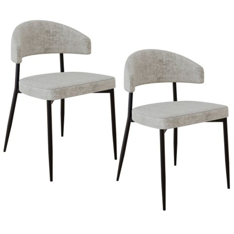 Kit 02 Cadeiras Estofada para Sala de Jantar Serena Preto C01 Linho Lautrec Off White - Lyam Decor