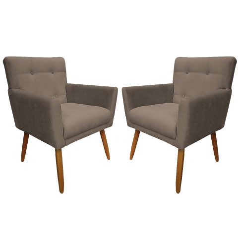 Kit 2 Poltronas Decorativa Onix Suede Capuccino Pés Madeira Mz Decor