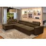 Sofá 7 Lugares de Canto Retrátil e Reclinável Sttilo com Chaise 3,70 x 2,20M Marrom512 Megasul - 1