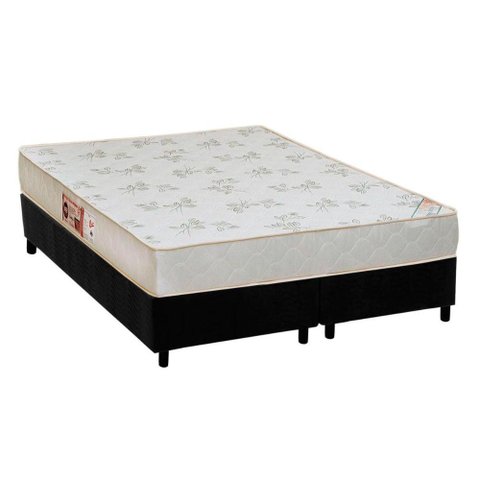 Cama Box Queen: Colchão Espuma D33 Castor Sleep Max Relax + Base CRC Suede Black(158x198)