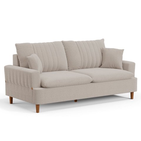 Sofá Living 3 Lugares 180cm com Almofadas Veras D05 Bouclê Bege - Mpozenato