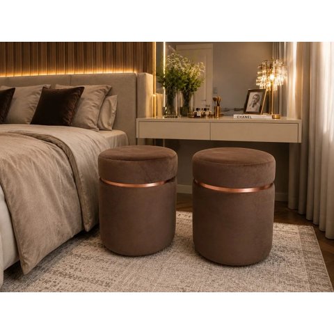 Kit de Puff Superior Rose Gold, Cor Marrom Veludo - Let Móveis