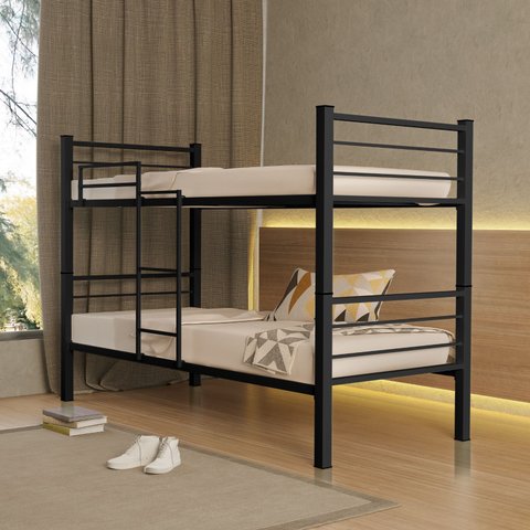 Beliche 100% Ferro/aço Cristal Vira 2 Camas C/grade Proteção e Escada - Preto