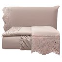 Ver imagem 1 de Jogo Cama Lençol Detail King Bordado Guipir Bordado Inglês Percal 300 Fios 4 Peças - Roxo Malva