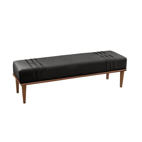 Recamier Banco Puff Couro Ecológico Preto Mari