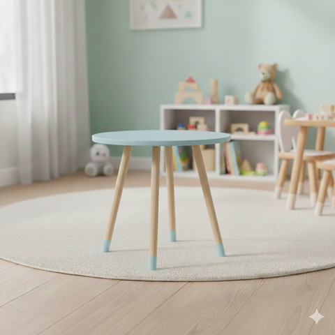 Mesa Redonda Infantil 65x65cm Tampo Mdf Pés Pinus Leve:azul