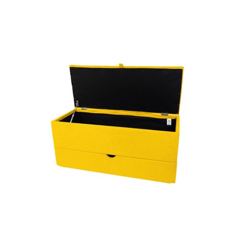 Recamier Puff Baú Sapateira e Gaveta 90 Cm para Cama de Solteiro - Amarelo