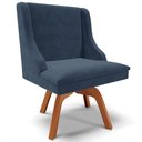 Ver imagem 1 de Poltrona Decorativa Base Giratória de Madeira Firenze Suede Azul Marinho/Natural - Gran Belo