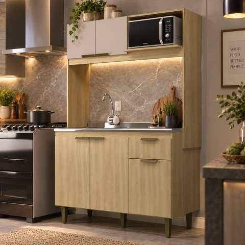 Cozinha Compacta Sofia 123cm 4 Portas 3 Gavetas - J Carvalho