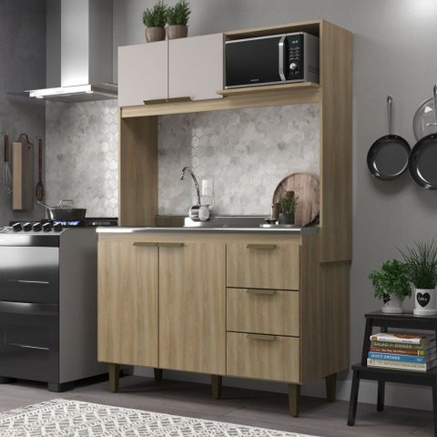 Cozinha Compacta Sofia 123cm MDP com 4 Portas e 3 Gavetas - J Carvalho