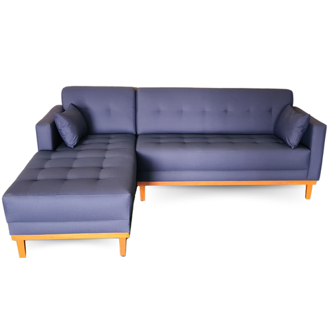 Sofá | Chaise Gianni Base Madeira Tecido Acquablock | 220cm - Marinho