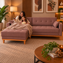 Ver imagem 1 de Sofá Chaise Gianni | Base Madeira | Tecido Acquablock | 220cm | Camurça
