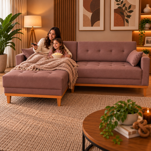 Sofá Chaise Gianni | Base Madeira | Tecido Acquablock | 220cm | Camurça