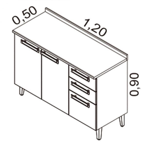 Balcão para Cozinha 3 Portas 2 Gavetas com Tampo IG3G2-120 Jazz Itatiaia - 3