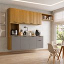 Ver imagem 1 de Cozinha Compacta Frisada 8 Portas 1 Gaveta com Nicho Linha New Zarah Yescasa Cinza/Cinamomo/Acetinado