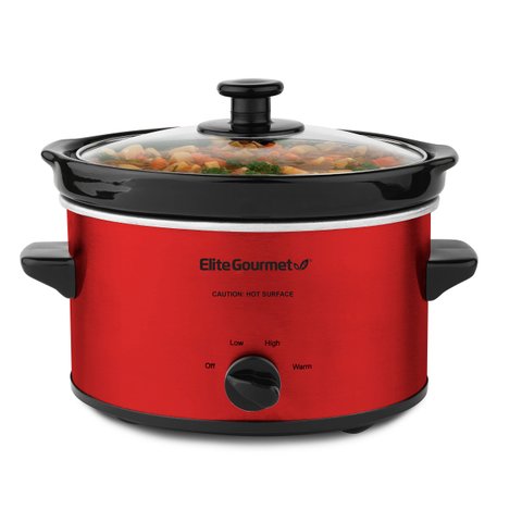 Elite Gourmet Panela Elétrica Slow Cooker Oval 2 Quart com Tampa de Vidro (vermelho)