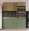 Ver imagem 1 de Armário de Cozinha Modulada Completa Reta 3 Peças 1,90m Botanic Kappesberg - Nogueira/Verde Oliva