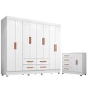 Ver imagem 1 de Guarda Roupa Casal Porto com Cômoda Lite 4 Gavetas 2 Portas Branco Brilho – Móveis Leão