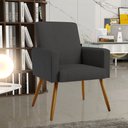 Ver imagem 2 de Kit 02 Poltronas Decorativa Maria W01 Pés Palito Linho Chumbo Couríssimo Preto - Lyam Decor