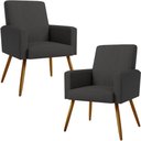 Ver imagem 1 de Kit 02 Poltronas Decorativa Maria W01 Pés Palito Linho Chumbo Couríssimo Preto - Lyam Decor