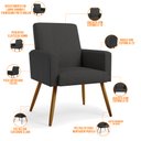 Ver imagem 4 de Kit 02 Poltronas Decorativa Maria W01 Pés Palito Linho Chumbo Couríssimo Preto - Lyam Decor
