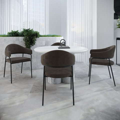 Conjunto 2 Cadeiras de Jantar Ella Tecido Boucle Est.Preta
