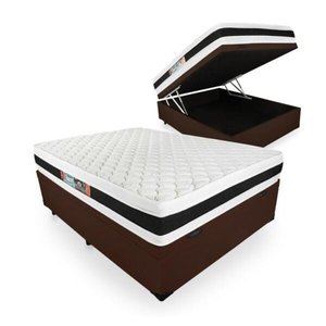 Cama Box Baú Casal + Colchão Espuma D45 Castor Black White Double Face 138x188x69cm