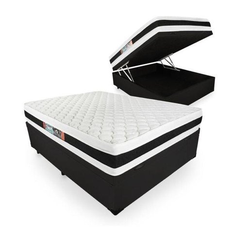 Cama Box Baú Casal com Colchão Espuma D45 Castor Black White Double Face 138x188x69cm