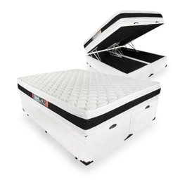 Cama Box Baú Queen + Colchão Espuma D45 Castor Black White Double Face 158x198x69cm - 1
