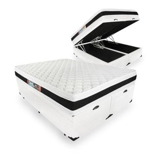 Cama Box Baú Queen + Colchão Espuma D45 Castor Black White Double Face 158x198x69cm
