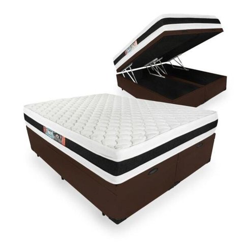 Cama Box Baú Queen + Colchão Espuma D45 Castor Black White Double Face 158x198x69cm