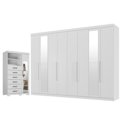 Guarda Roupa Casal Master New 8 Portas de Bater 4 Gavetas MDP com Cômoda Marabá 1 Porta 6 Gavetas