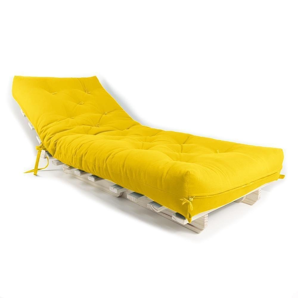 Sofa Cama Solteiro Futon Dobrável Amarelo MadeiraMadeira