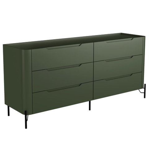 Cômoda para Quarto Closet Orgânica 6 Gavetas Pés Industrial Preto Bliss I03 Musgo - Lyam Decor