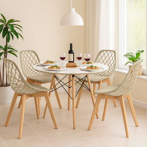 Kit Mesa Redonda Eames 90cm Branca + 4 Cadeiras Kayla Wood Fendi