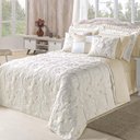 Ver imagem 1 de Kit Cobre Leito Colcha Diamante King 5 Peças Bordado Floral Dupla Face 180 Fios - Marfim