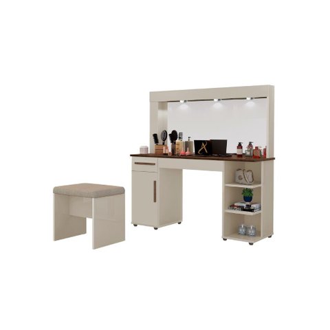 Penteadeira Camarim Ja com Luz Cor Off White / Canela