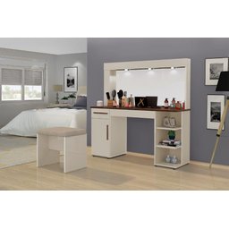 Penteadeira Camarim Ja com Luz Cor Off White / Canela - 2