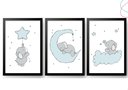 Ver imagem 1 de Quadro Decoração Infantil Elefante Bebê Estrelas Lua:preta