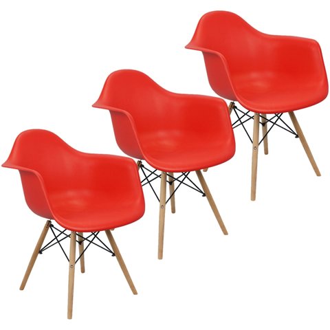 Kit 3 Cadeiras Charles Eames Eiffel com Braço Preta Branca Bege Outras
