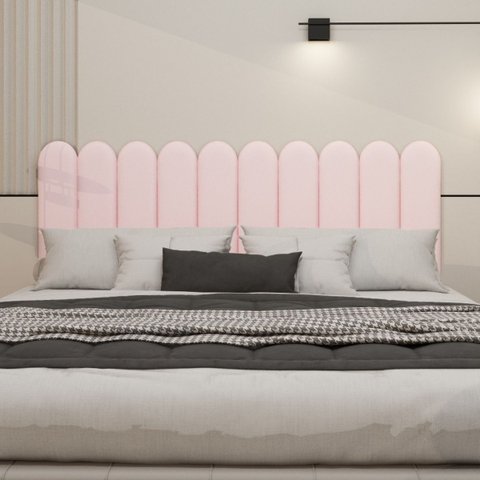 Cabeceira Nuvem Estofada King Size 10 Placas em Suede 45cm:rosa Bebe