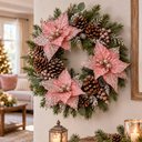 Ver imagem 4 de Flor Natal Rosa Gold Decoração Enfeite Gliter 25cm Kit 6PÇS