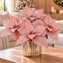 Ver imagem 3 de Flor Natal Rosa Gold Decoração Enfeite Gliter 25cm Kit 6PÇS