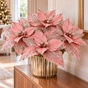 Ver imagem 5 de Flor Natal Rosa Gold Decoração Enfeite Gliter 25cm Kit 6PÇS