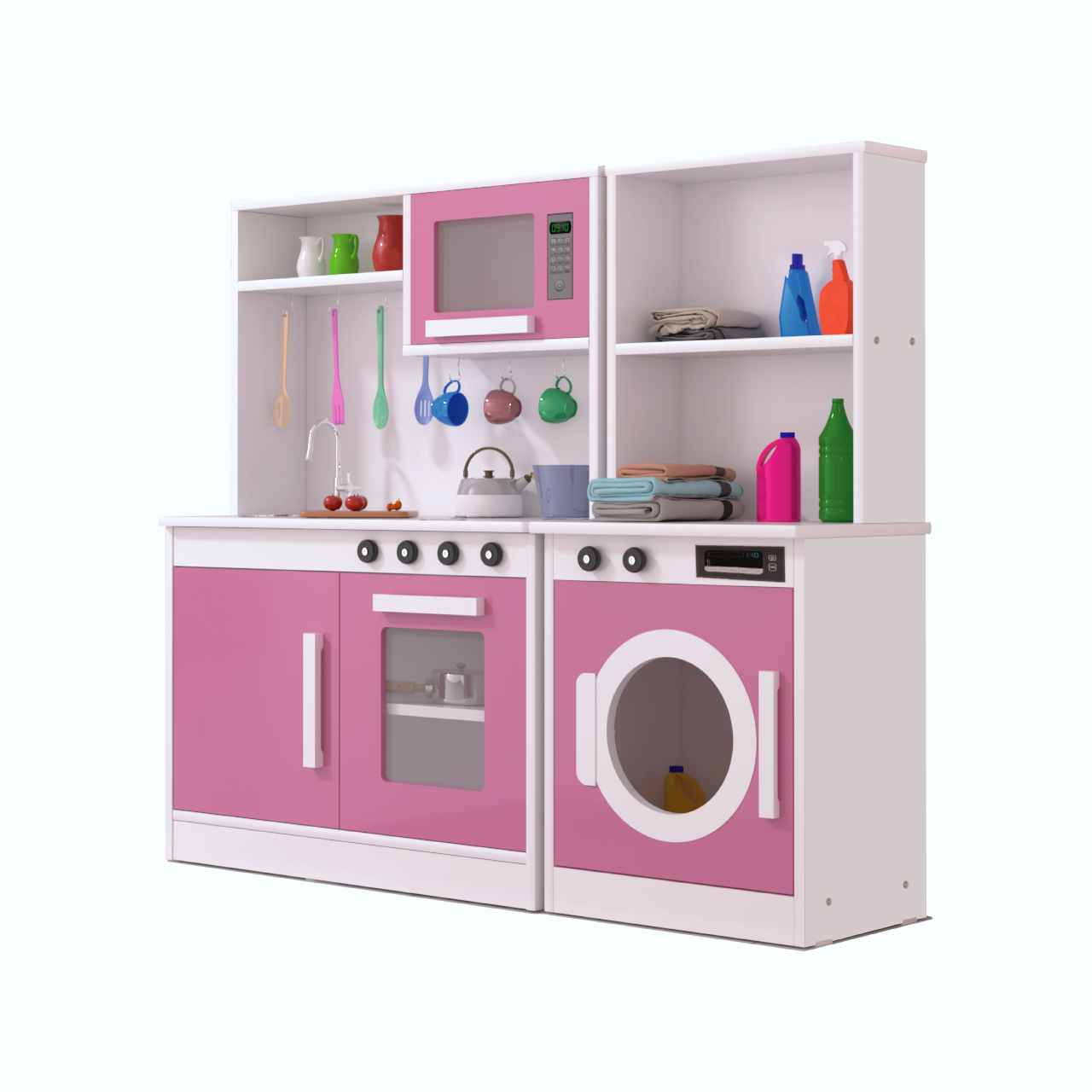 Mini Cozinha Infantil + Maquina Lavar Rosa 100% Mdf