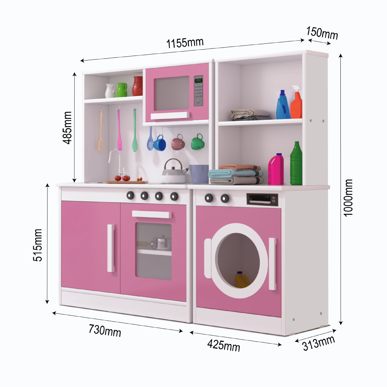 Mini Cozinha Infantil + Maquina Lavar Rosa 100% Mdf - 2