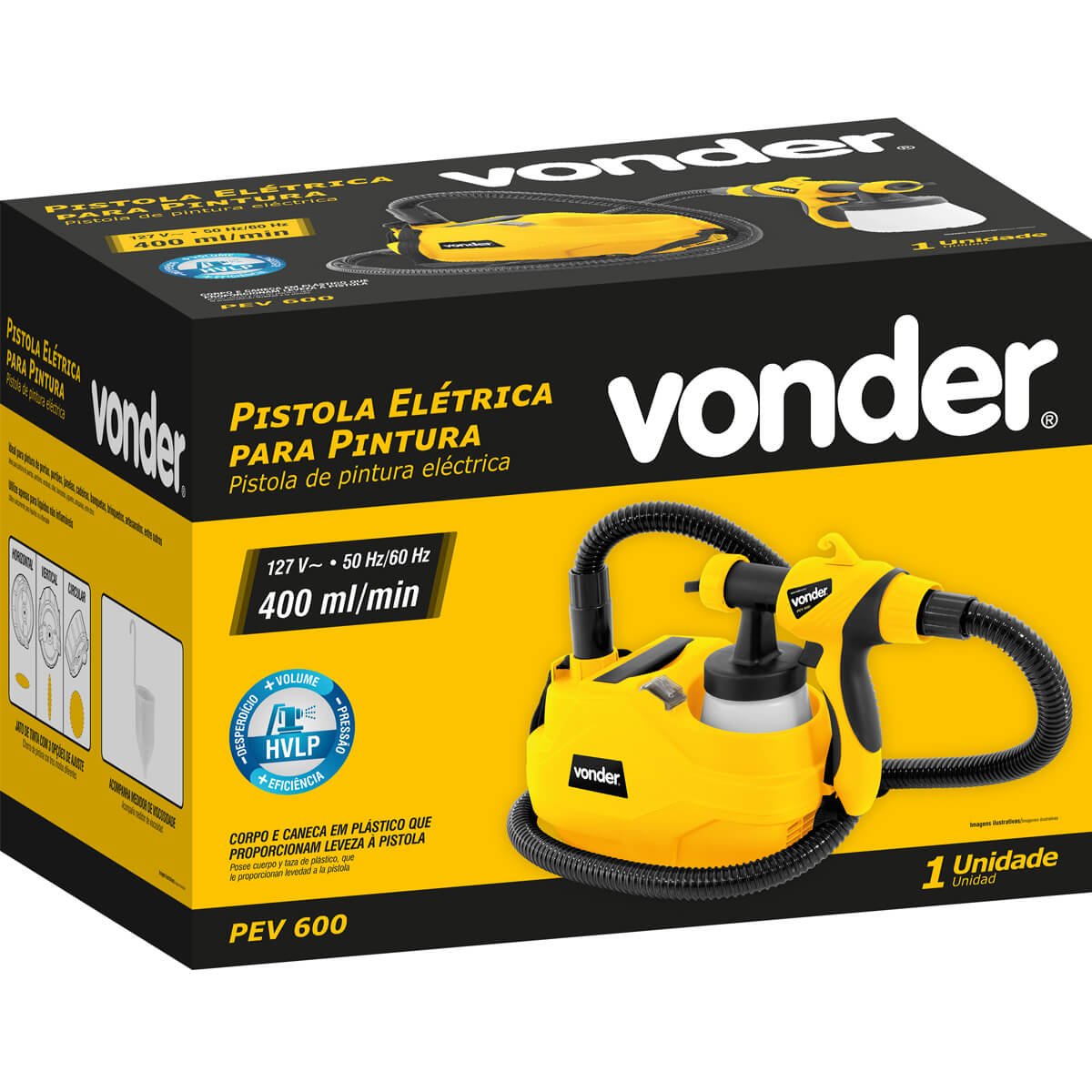 Pistola Pintura Elétrica Pev 600 1,8mm 390w 127v Vonder Hvlp Jato 3 Opções Ajuste Volume Tinta - 4