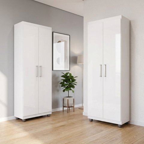 Kit 2 Armários Organizador Multiuso Sapateira Roma 2 Portas Lavanderia e Cozinha - G4 Magazine